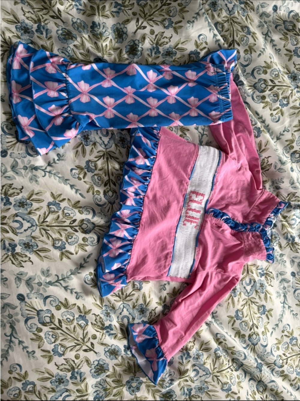 Kids Pink and Blue Ruffle Bottoms Set